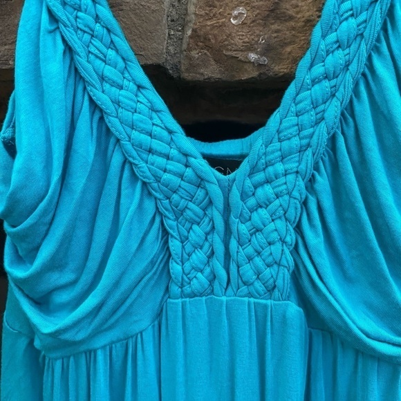 NWOT Design 365 long teal sundress with braided straps and draped bodice. Medium - Picture 2 of 6